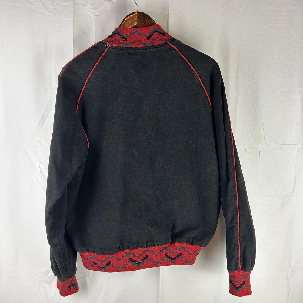 Vintage Miller Outerwear Jacket Mens Medium Black Bomber Southwest Knit Trim 80s